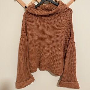 Free People Cowl Neck Burnt Orange Sweater, Size M